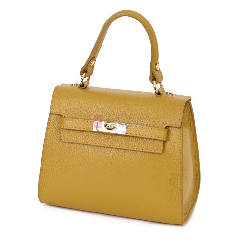 Елегантна, малка дамска чанта от естествена кожа, в жълт цвят. Код: EKM59