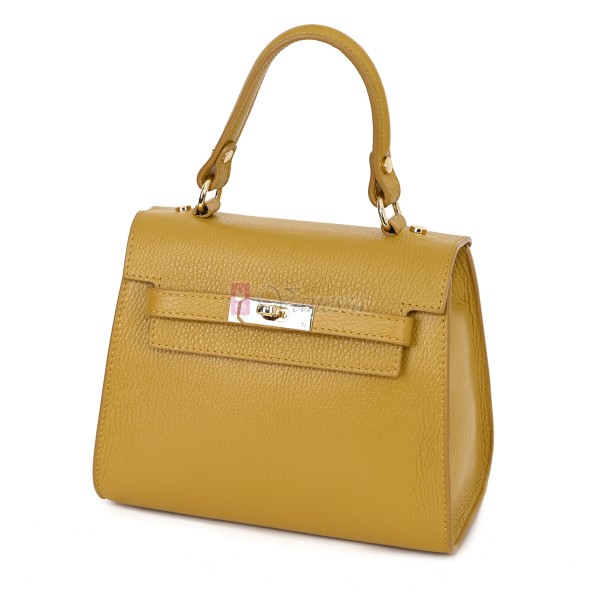 Елегантна, малка дамска чанта от естествена кожа, в жълт цвят. Код: EKM59