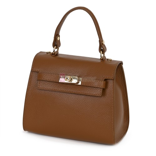 Елегантна, малка дамска чанта от естествена кожа, в кафяв цвят. Код: EKM59