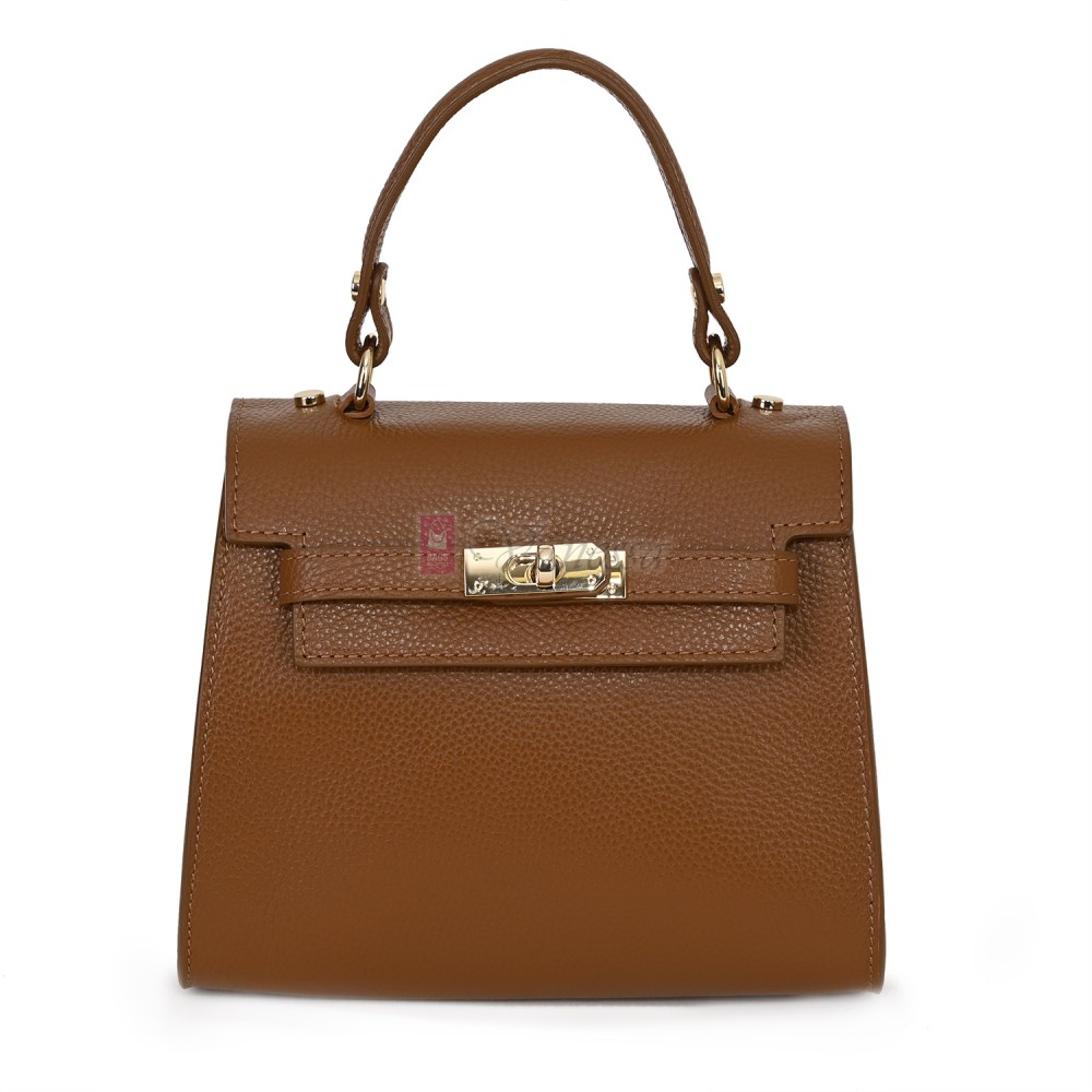 Елегантна, малка дамска чанта от естествена кожа, в кафяв цвят. Код: EKM59