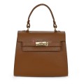 Елегантна, малка дамска чанта от естествена кожа, в кафяв цвят. Код: EKM59