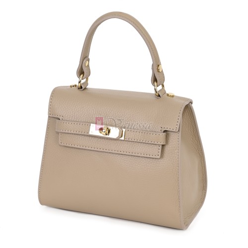 Елегантна, малка дамска чанта от естествена кожа, в бежов цвят. Код: EKM59