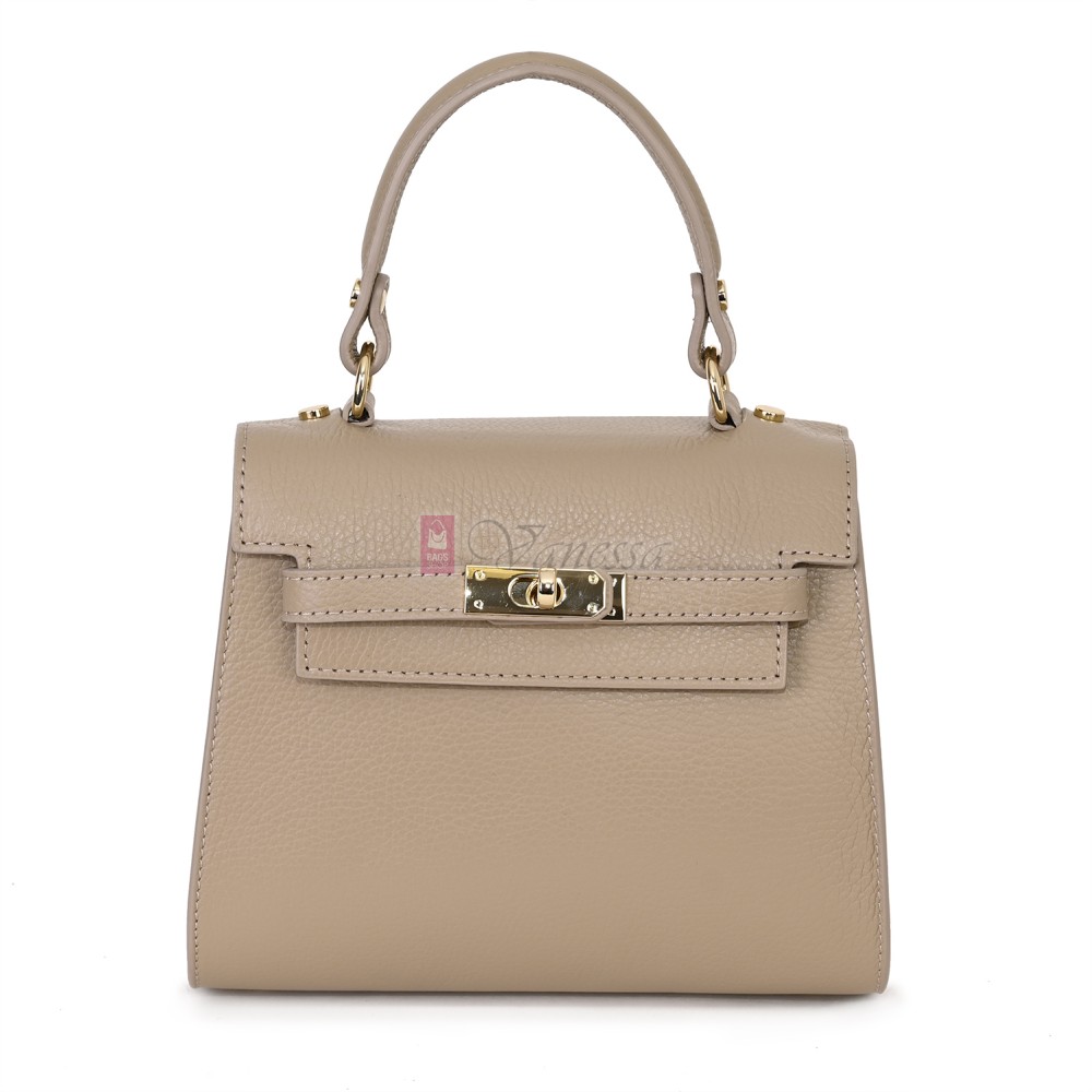 Елегантна, малка дамска чанта от естествена кожа, в бежов цвят. Код: EKM59