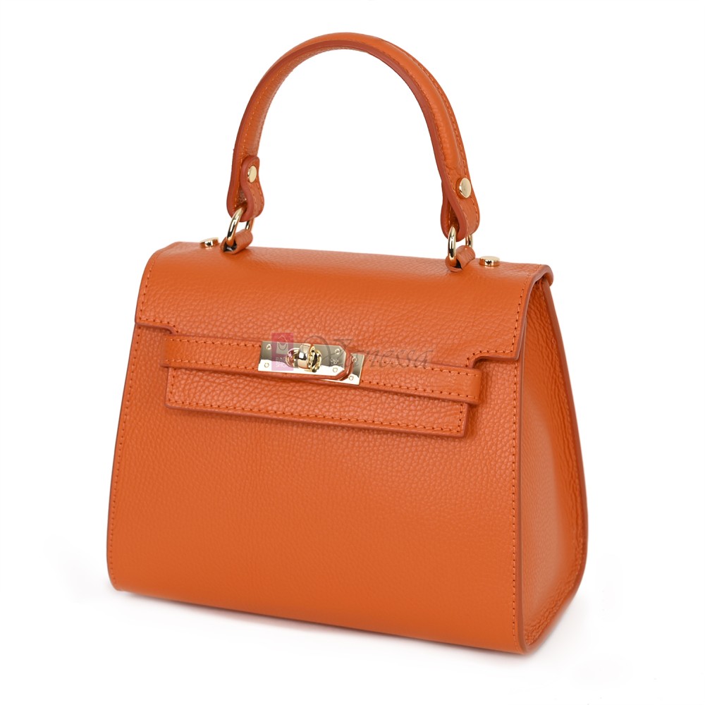 Елегантна, малка дамска чанта от естествена кожа, в оранжев цвят. Код: EKM59