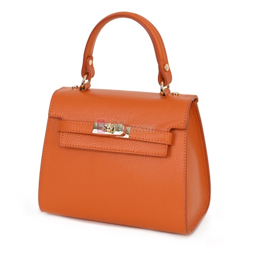 Елегантна, малка дамска чанта от естествена кожа, в оранжев цвят. Код: EKM59