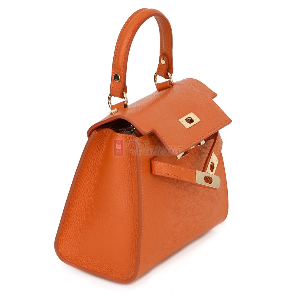 Елегантна, малка дамска чанта от естествена кожа, в оранжев цвят. Код: EKM59