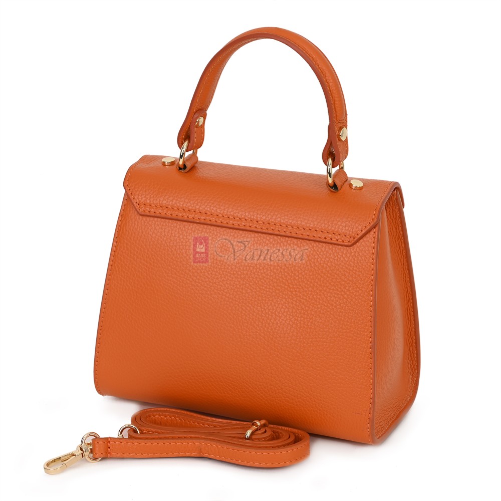 Елегантна, малка дамска чанта от естествена кожа, в оранжев цвят. Код: EKM59