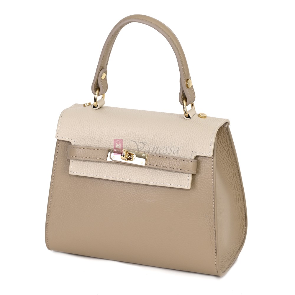 Елегантна, малка дамска чанта от естествена кожа, в бежов цвят. Код: EKM59-1