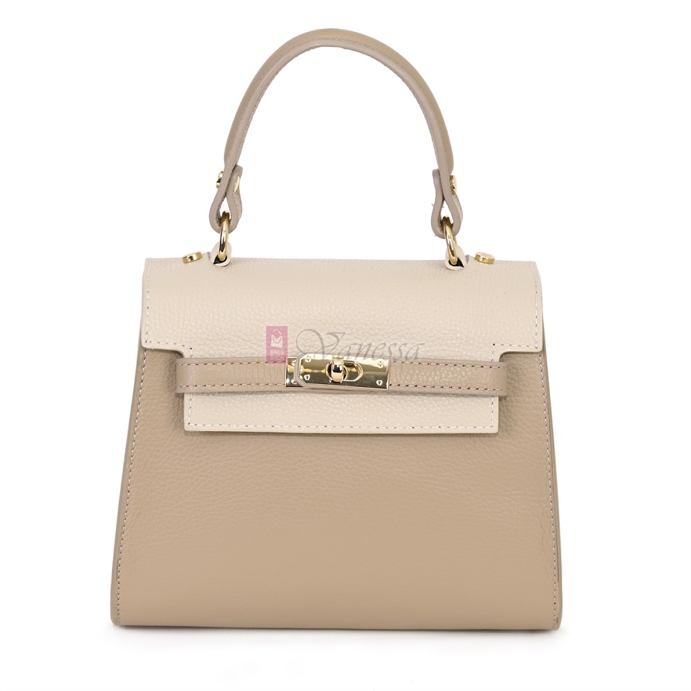 Елегантна, малка дамска чанта от естествена кожа, в бежов цвят. Код: EKM59-1
