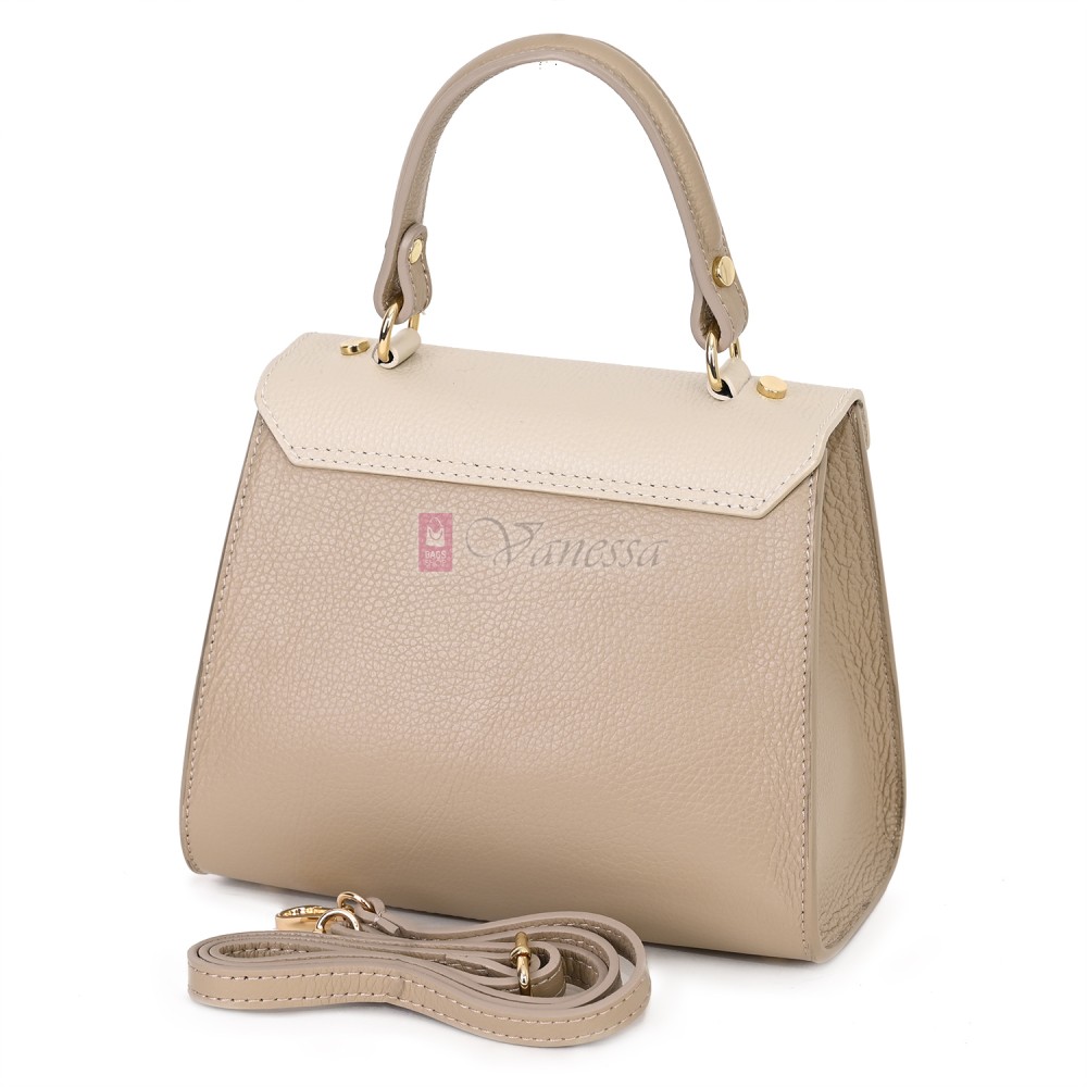 Елегантна, малка дамска чанта от естествена кожа, в бежов цвят. Код: EKM59-1