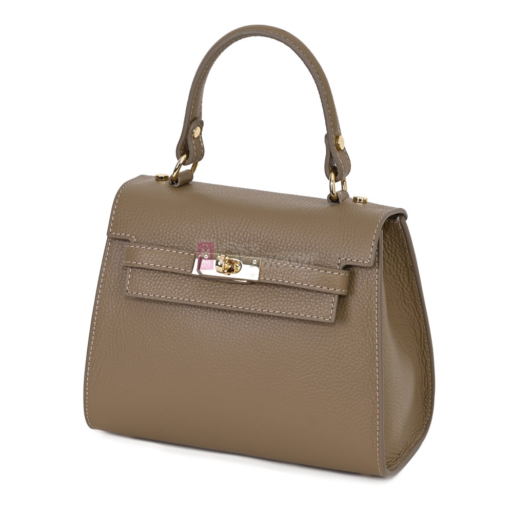 Елегантна, малка дамска чанта от естествена кожа, в тъмнобежов цвят. Код: EKM59