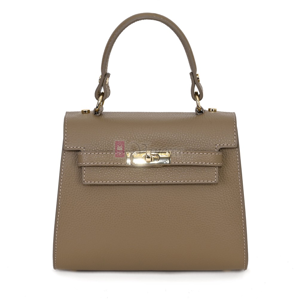 Елегантна, малка дамска чанта от естествена кожа, в тъмнобежов цвят. Код: EKM59