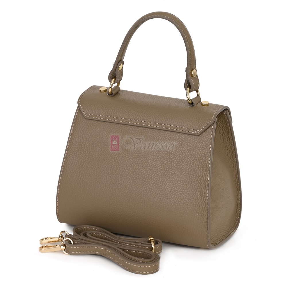 Елегантна, малка дамска чанта от естествена кожа, в тъмнобежов цвят. Код: EKM59