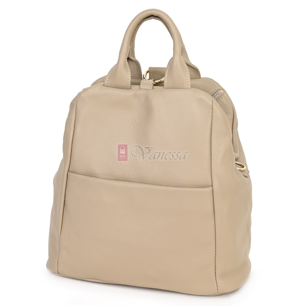 Дамска раница от естествена кожа, в бежов цвят. Код: EKR66