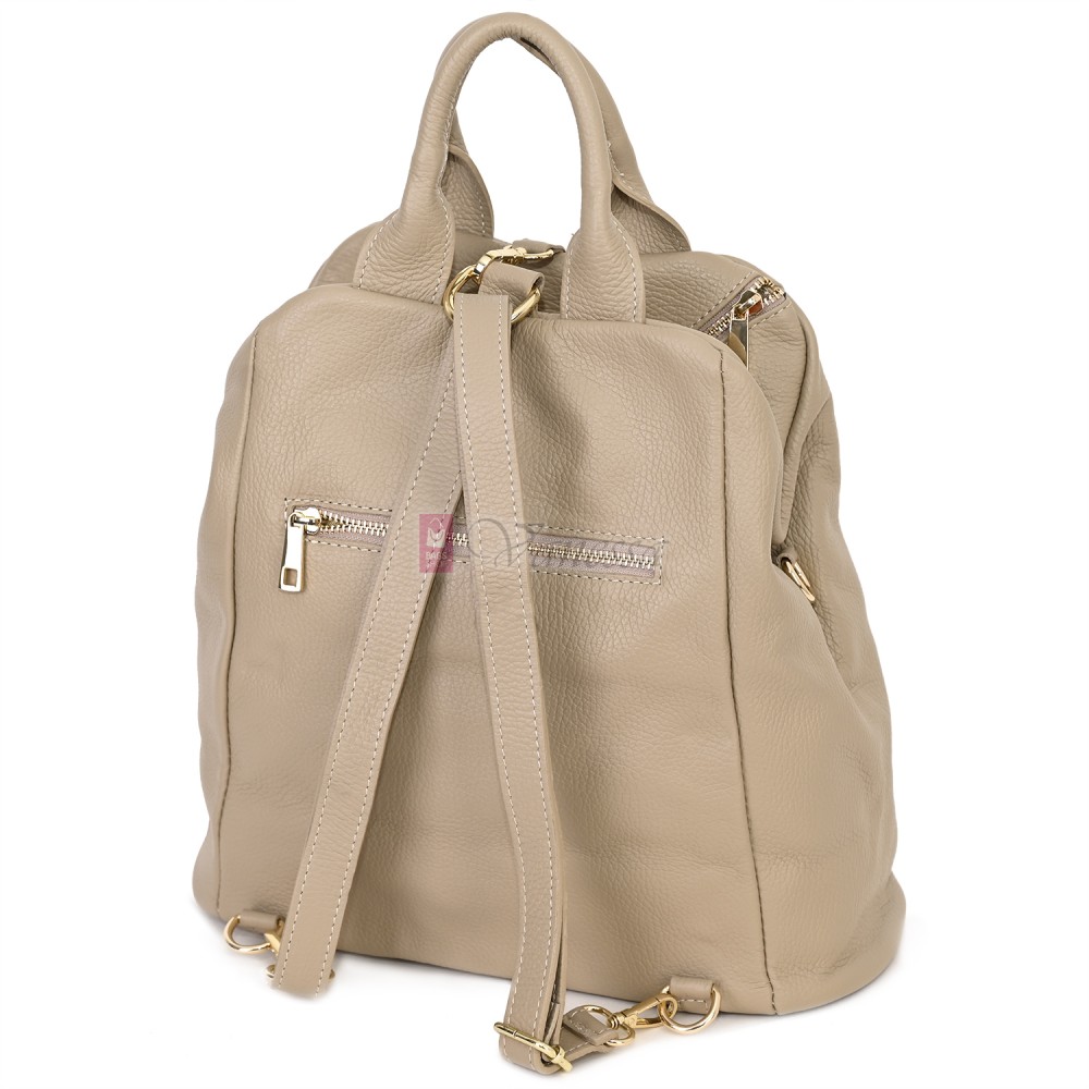 Дамска раница от естествена кожа, в бежов цвят. Код: EKR66