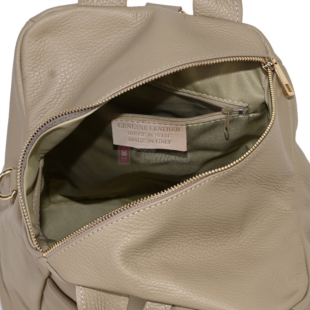 Дамска раница от естествена кожа, в бежов цвят. Код: EKR66