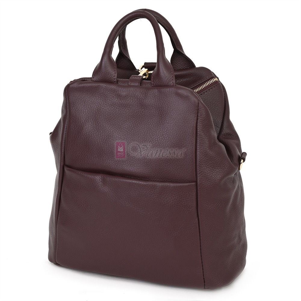 Дамска раница от естествена кожа, в цвят бордо. Код: EKR66