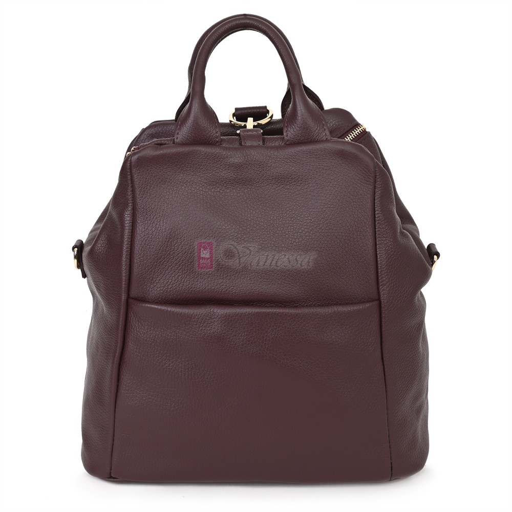 Дамска раница от естествена кожа, в цвят бордо. Код: EKR66