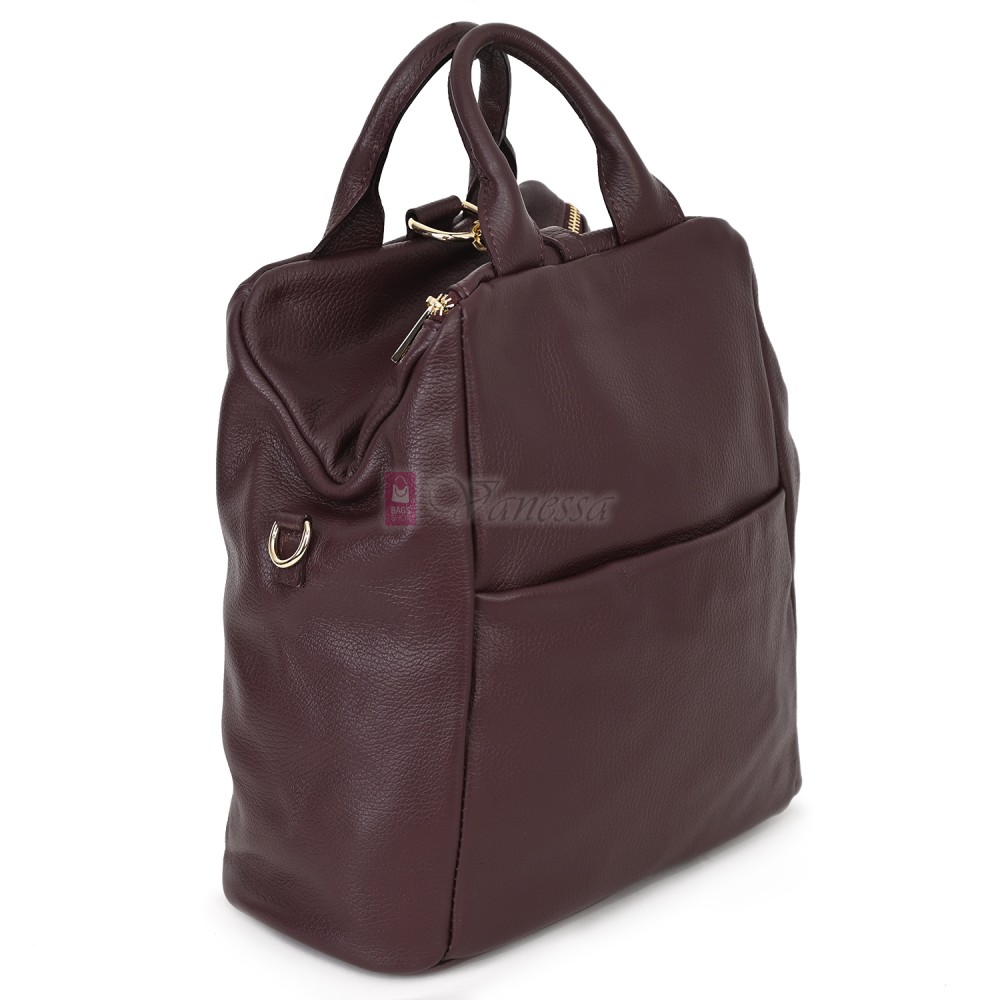 Дамска раница от естествена кожа, в цвят бордо. Код: EKR66