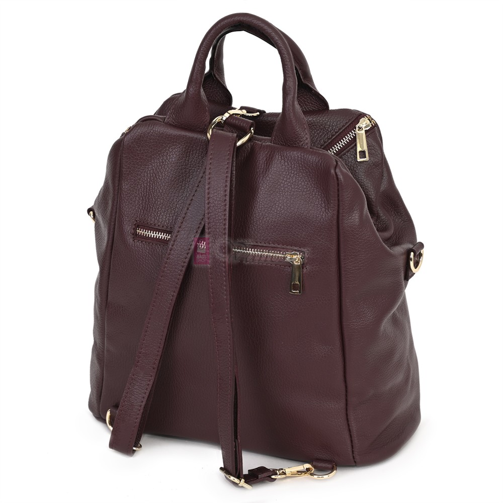 Дамска раница от естествена кожа, в цвят бордо. Код: EKR66