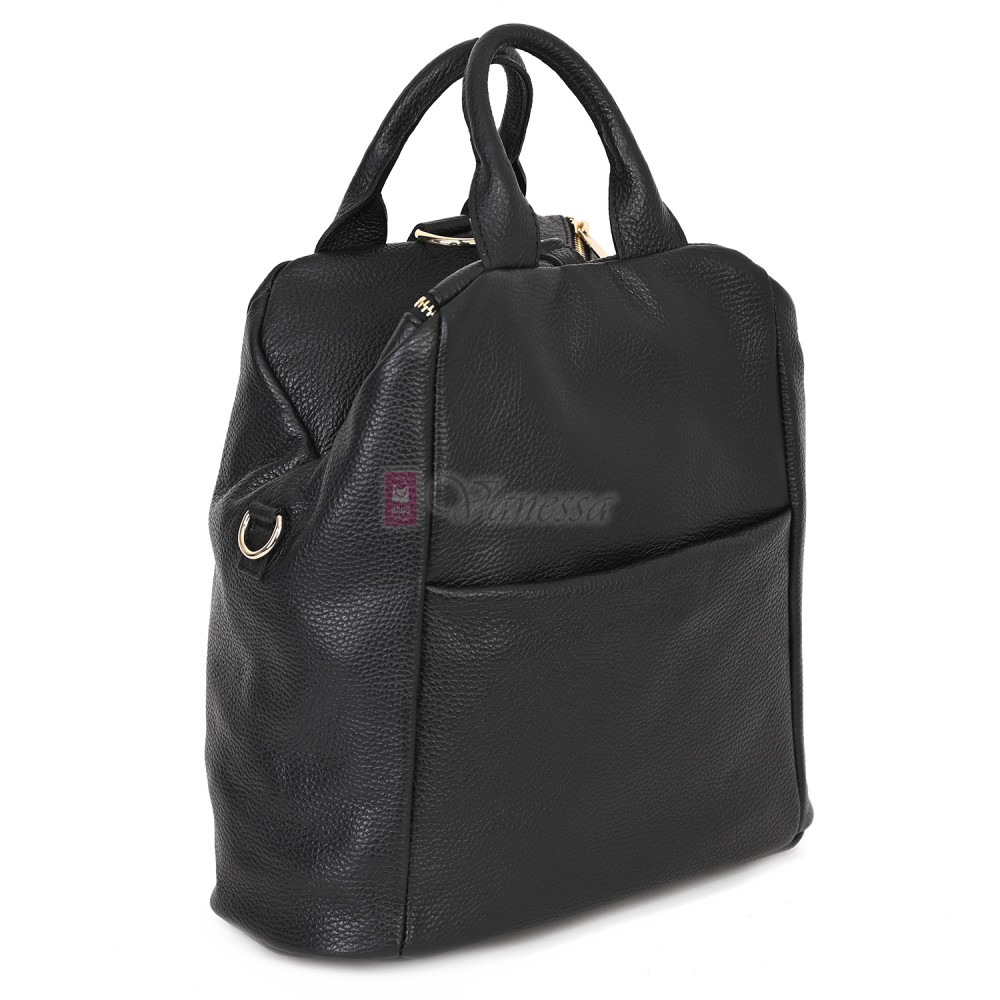 Дамска раница от естествена кожа, в черен цвят. Код: EKR66