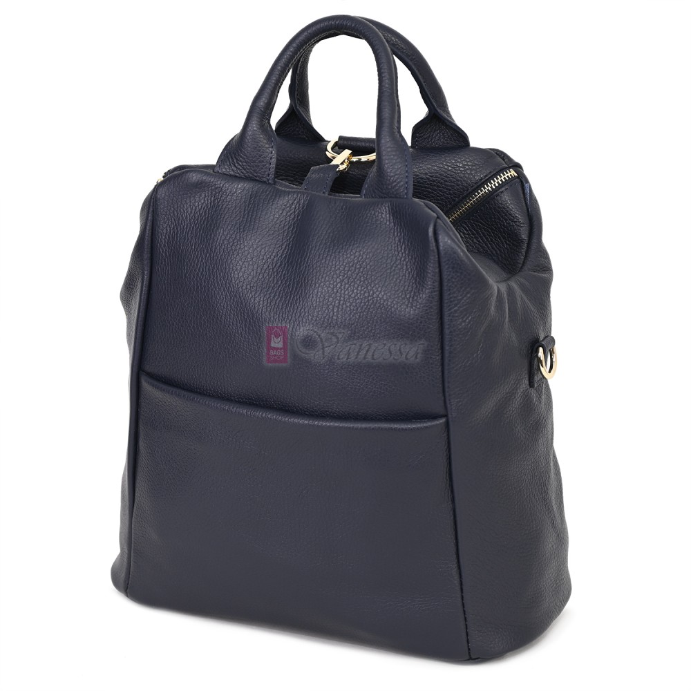 Дамска раница от естествена кожа, в тъмносин цвят. Код: EKR66