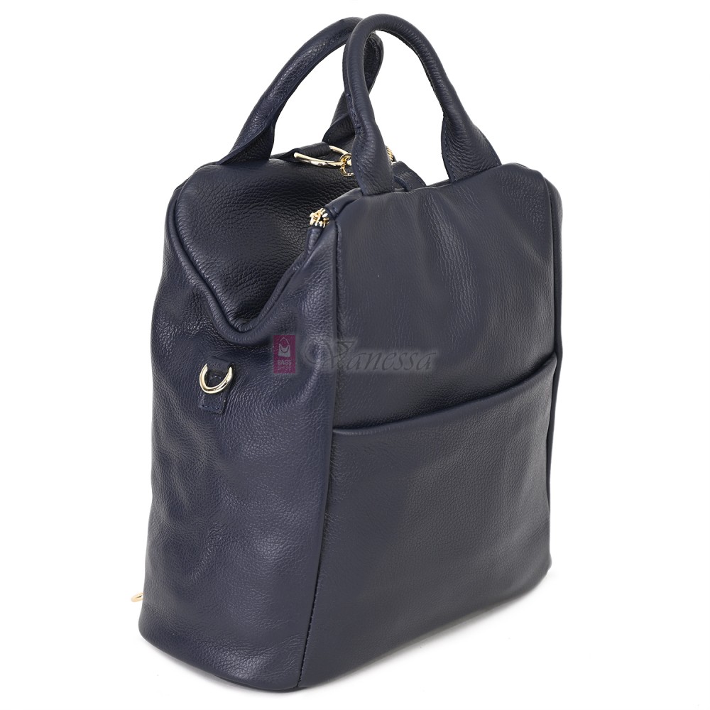 Дамска раница от естествена кожа, в тъмносин цвят. Код: EKR66