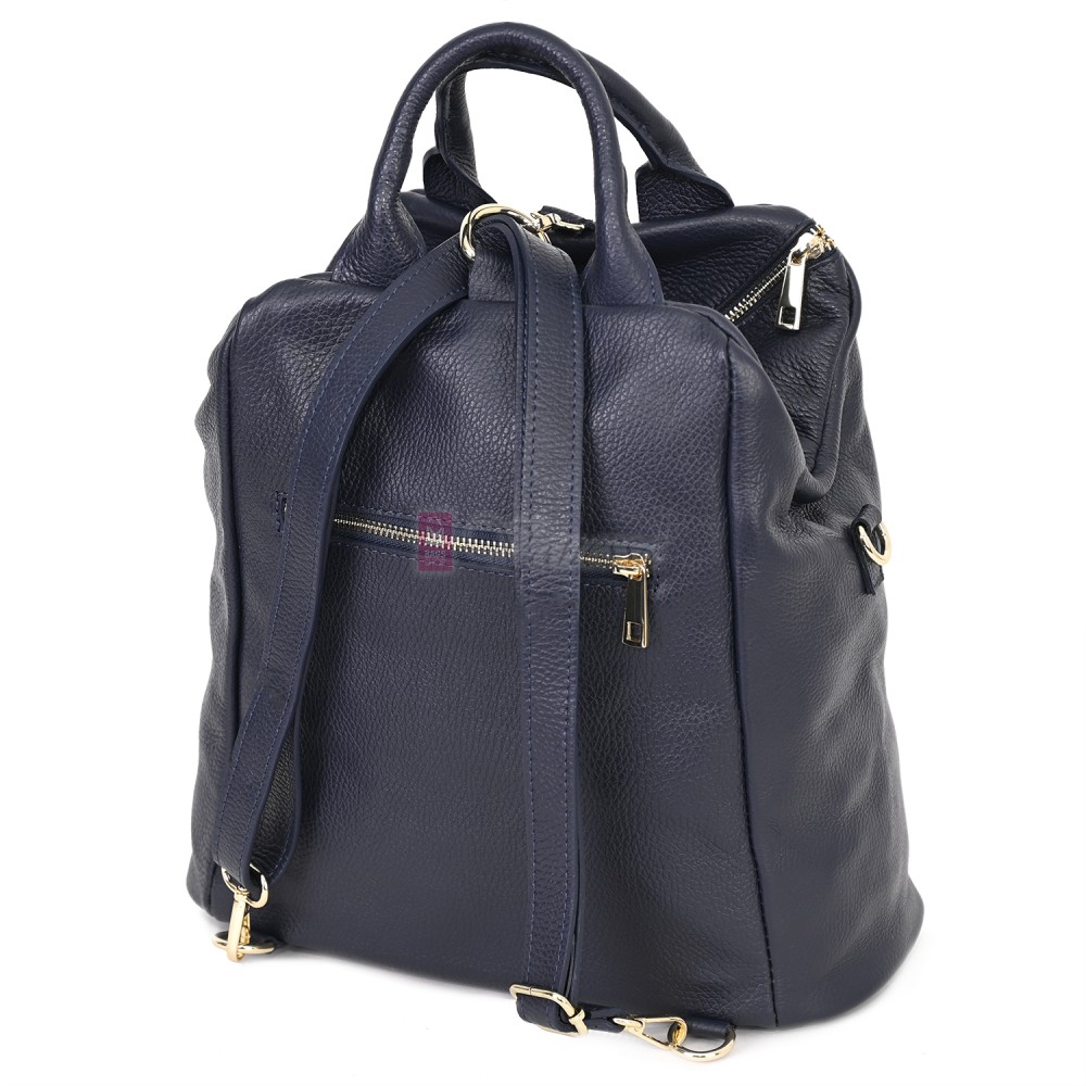 Дамска раница от естествена кожа, в тъмносин цвят. Код: EKR66