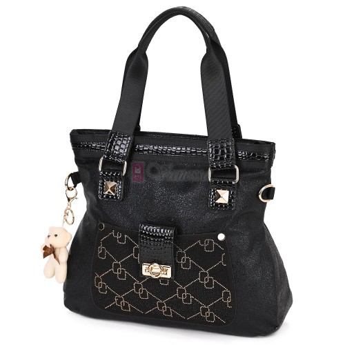 Голяма дамска чанта от висококачествена еко кожа, в черен цвят. Код: K003