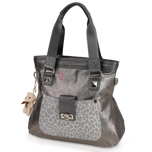 Голяма дамска чанта от висококачествена еко кожа, в сребрист цвят. Код: K003