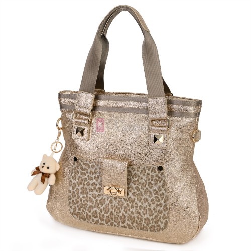 Голяма дамска чанта от висококачествена еко кожа, в златист цвят. Код: K003