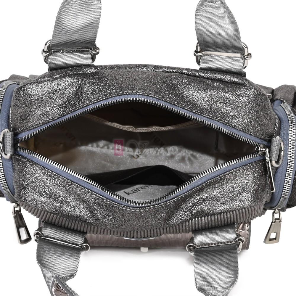  Дамска чанта от висококачествена еко кожа, в тъмно сребрист цвят. Код: K007