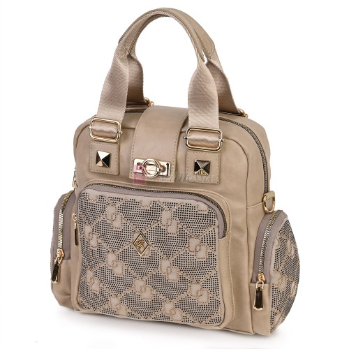 Дамска чанта/раница от висококачествена еко кожа, в бежов цвят. Код: K009