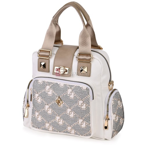 Дамска чанта/раница от висококачествена еко кожа, в бял цвят. Код: K009-1