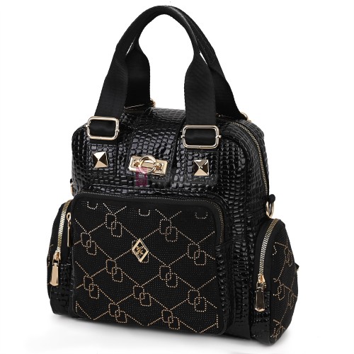 Дамска чанта/раница от висококачествена еко кожа, в черен цвят. Код: K009-1