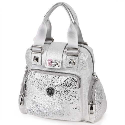 Дамска чанта/раница от висококачествена еко кожа, в сребрист цвят. Код: K009