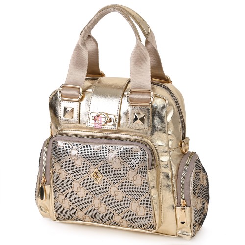 Дамска чанта/раница от висококачествена еко кожа, в златист цвят. Код: K009
