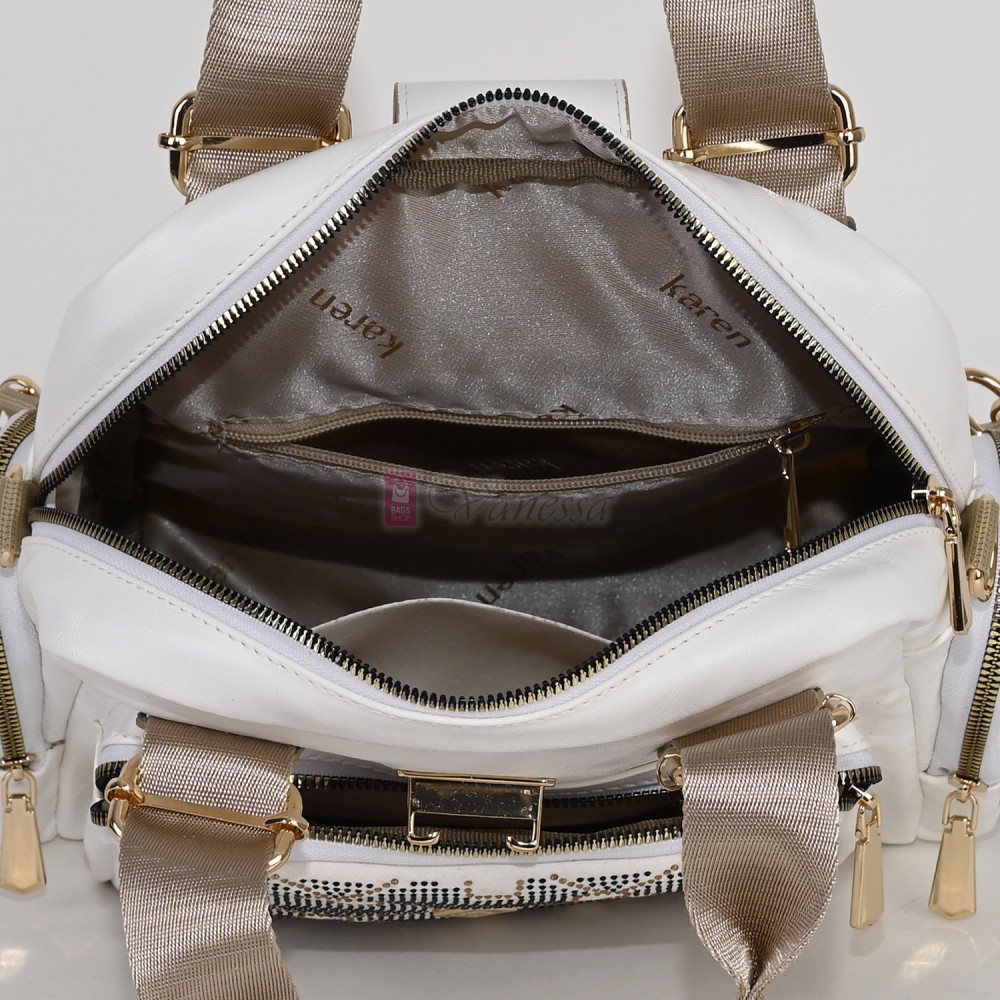 Дамска чанта/раница от висококачествена еко кожа, в бял цвят. Код: K009-1  Дамска чанта/раница от висококачествена еко кожа, в бял цвят. Код: K009-1