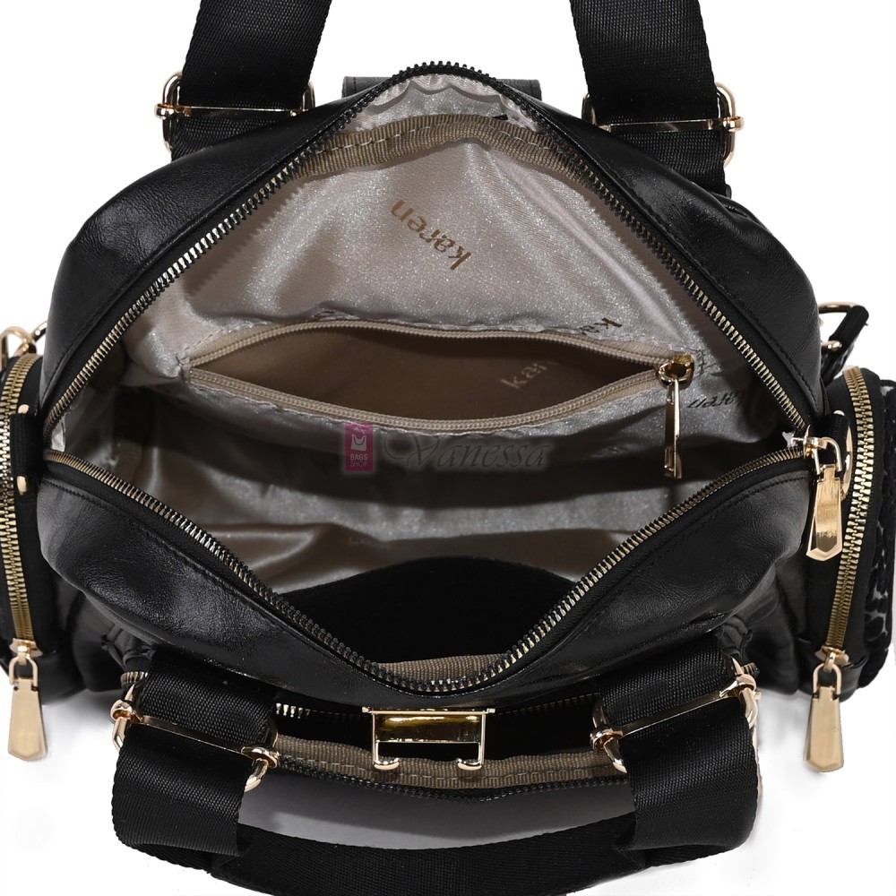 Дамска чанта/раница от висококачествена еко кожа, в черен цвят. Код: K009-1  Дамска чанта/раница от висококачествена еко кожа, в черен цвят. Код: K009-1