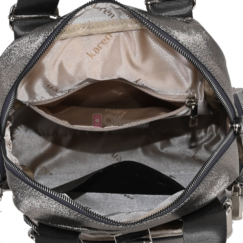 Дамска чанта/раница от висококачествена еко кожа, в тъмно сребрист цвят. Код: K009  Дамска чанта/раница от висококачествена еко кожа, в тъмно сребрист цвят. Код: K009