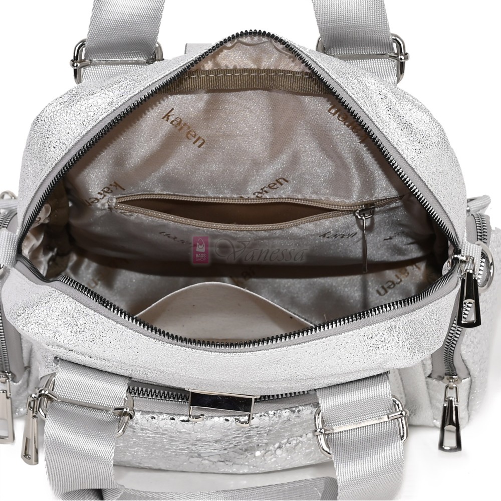 Дамска чанта/раница от висококачествена еко кожа, в сребрист цвят. Код: K009  Дамска чанта/раница от висококачествена еко кожа, в сребрист цвят. Код: K009