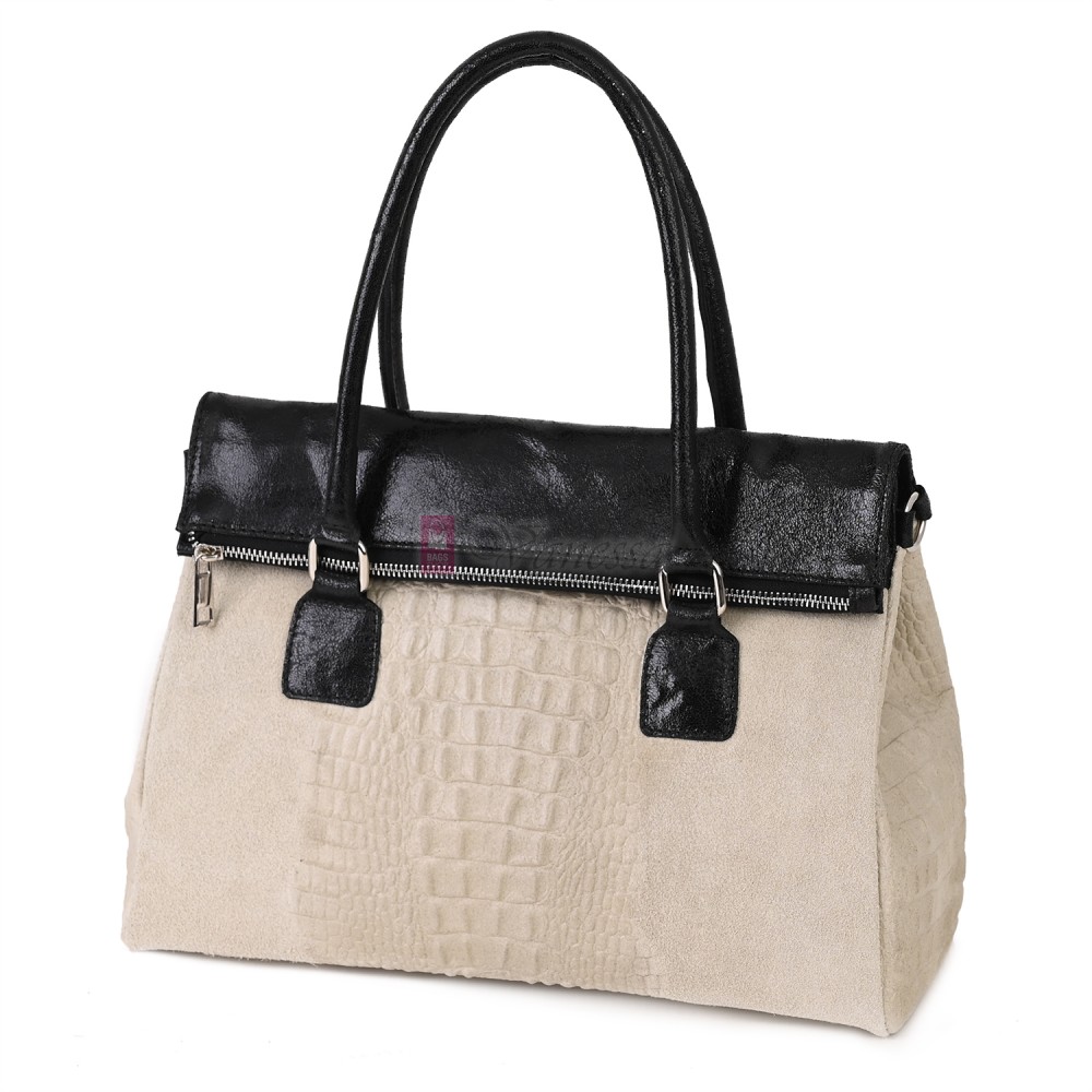 Елегантна дамска чанта, от естествена кожа, в светлобежов цвят. Код: KEK64