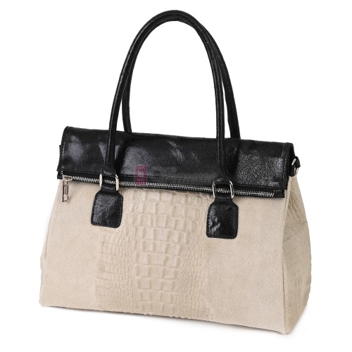 Елегантна дамска чанта, от естествена кожа, в светлобежов цвят. Код: KEK64