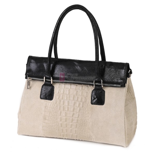 Елегантна дамска чанта, от естествена кожа, в светлобежов цвят. Код: KEK64