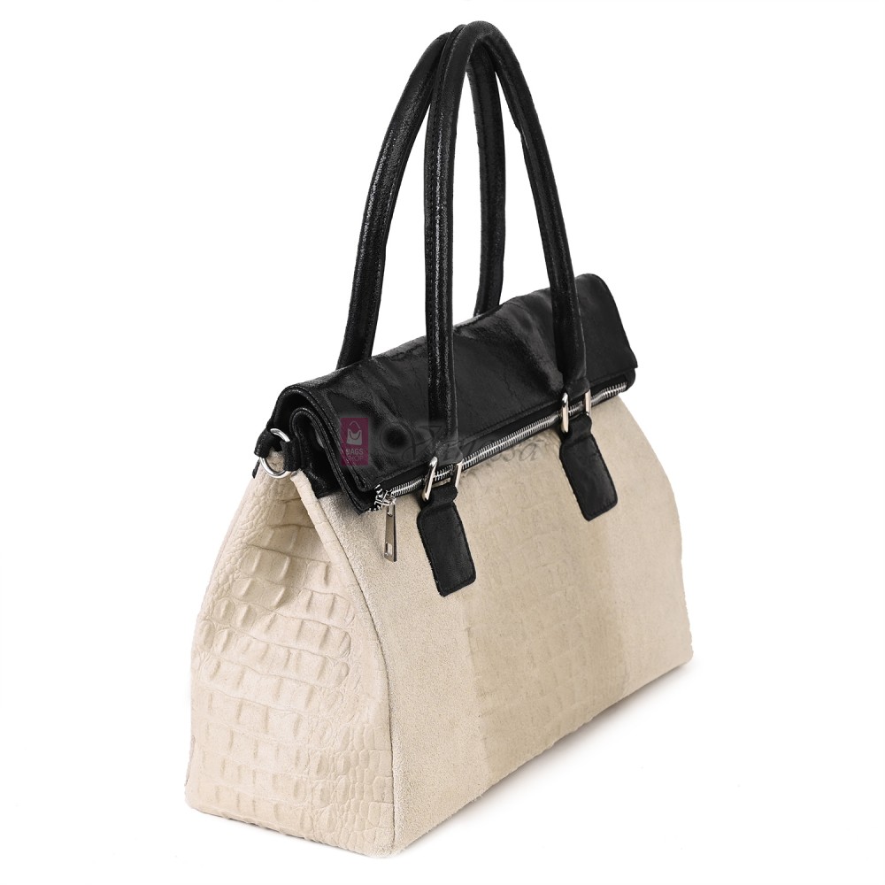 Елегантна дамска чанта, от естествена кожа, в светлобежов цвят. Код: KEK64