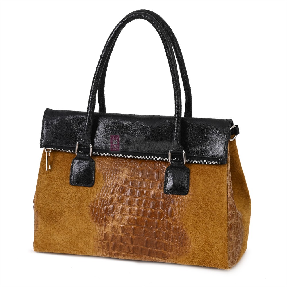 Елегантна дамска чанта, от естествена кожа, в кафяв цвят. Код: KEK64