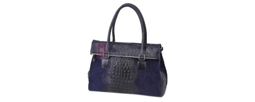 Елегантна дамска чанта, от естествена кожа, в тъмносин цвят. Код: KEK64