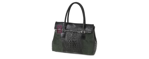 Елегантна дамска чанта, от естествена кожа, в тъмнозелен цвят. Код: KEK64