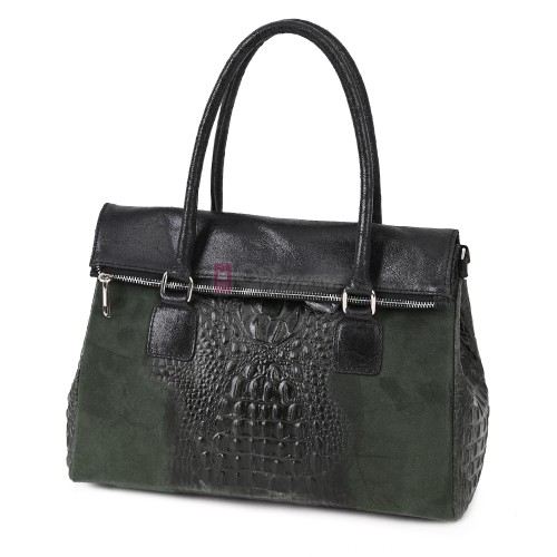 Елегантна дамска чанта, от естествена кожа, в тъмнозелен цвят. Код: KEK64