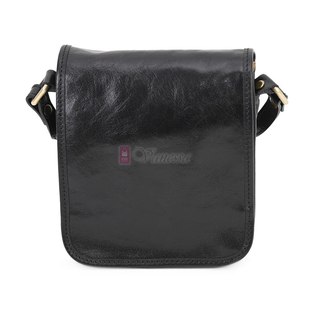 Малка мъжка чанта от естествена кожа, в черен цвят. Код: EKM-3